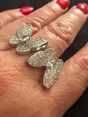 Silver Butterfly Ring with Clear Crystal Accent